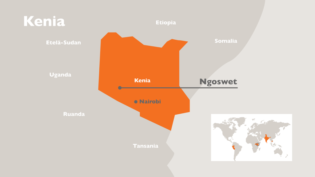 Kartta Keniasta, johon Ngoswet on merkitty.