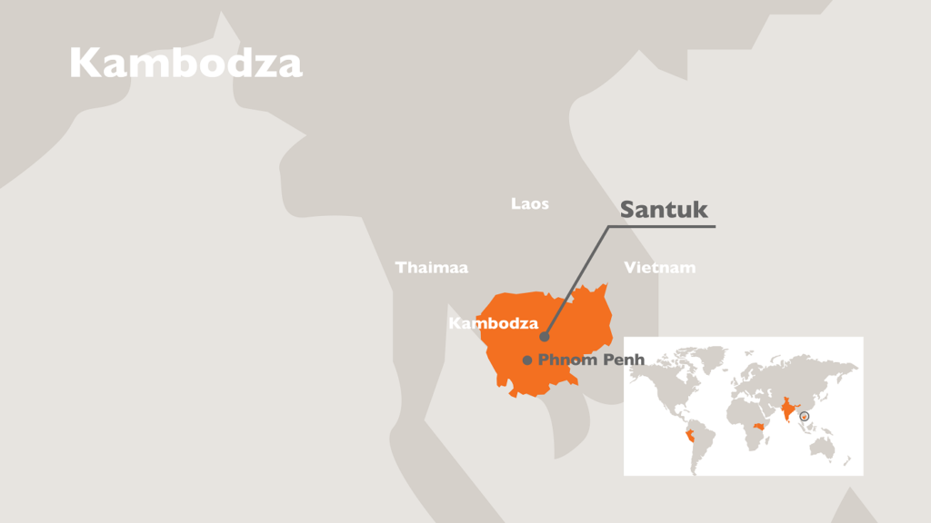 Kambodzan kartta, johon Santukin sijainti on merkitty.