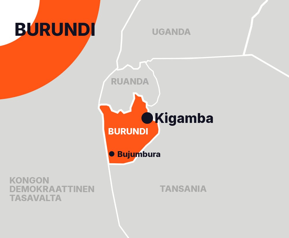 Burundin kartta, johon on merkitty Kigamban sijainnin.