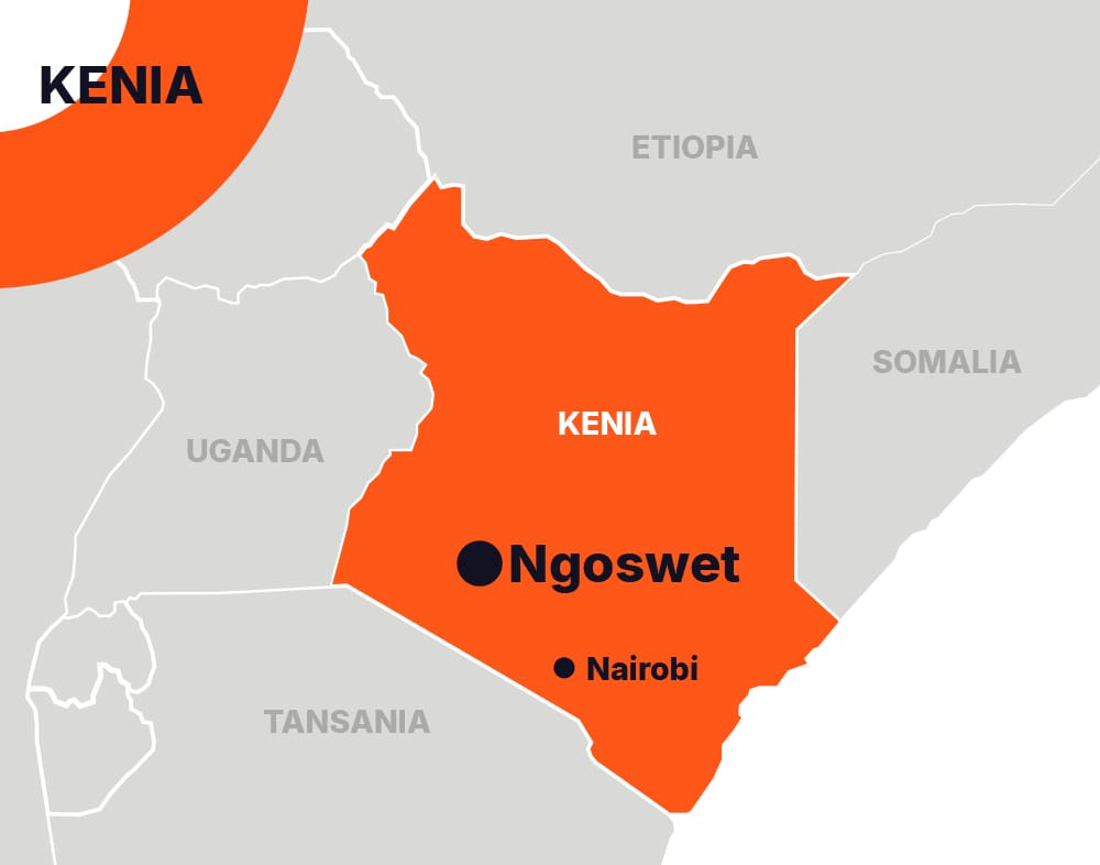 Kartta Keniasta, johon Ngoswet on merkitty.