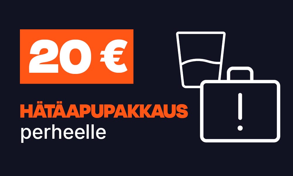 20 eurolla lahjoitat hätäapupakkauksen perheelle.