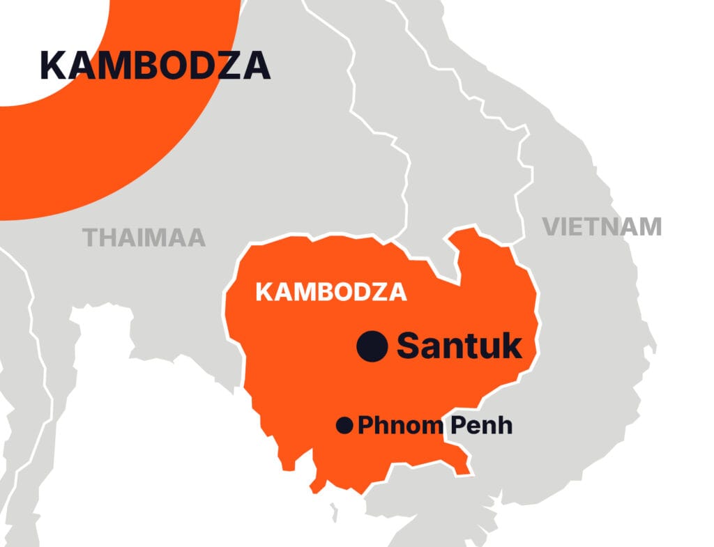 Kambodzan kartta, johon Santukin sijainti on merkitty.