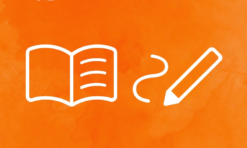 Ikonisetti jossa kirja ja kynä.