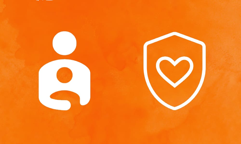 Ikonisetti, jossa lapsi aikuisen suojelemana sekä kilpi, jonka sisällä on sydän.