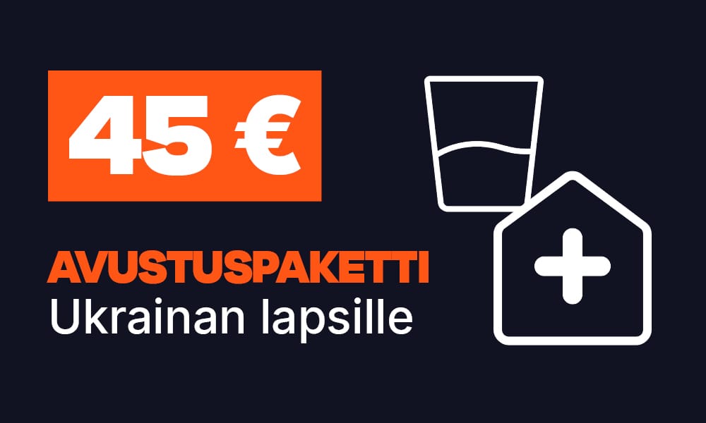 45 eurolla avustuspaketti Ukrainan lapsille.