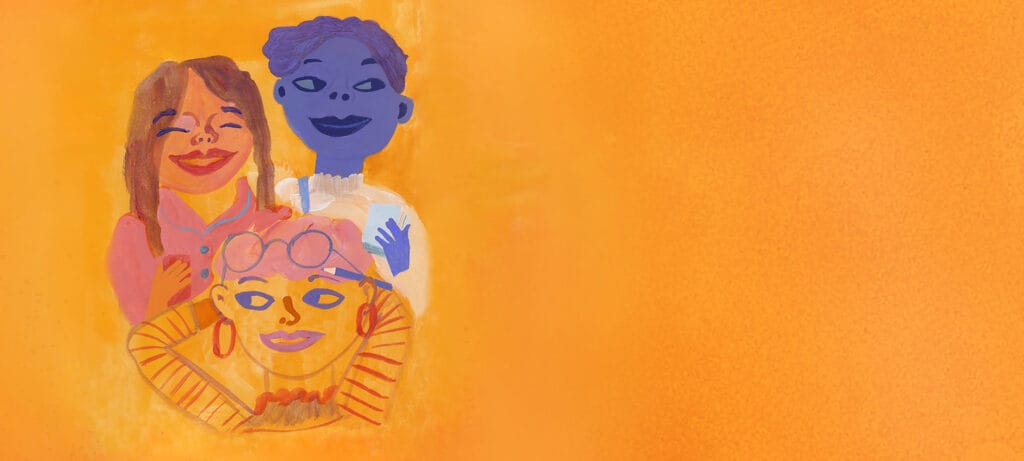 Kuvituskuva jossa kolme tyttöä