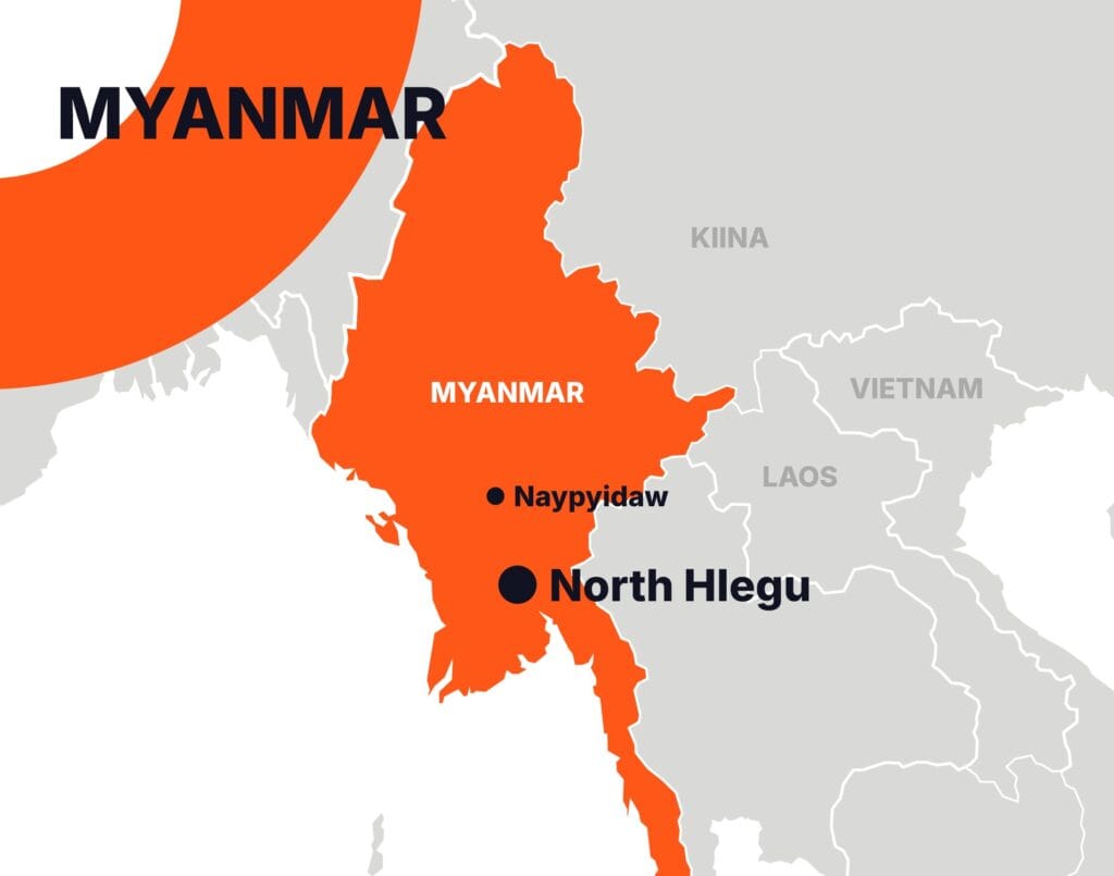 Kartta North Hlegun sijainnista Myanmarissa.