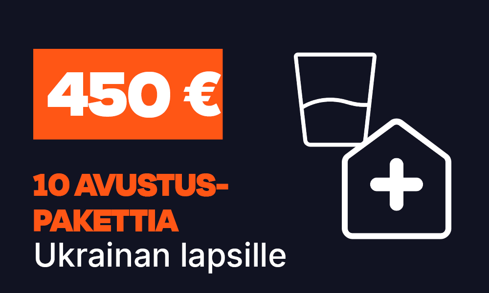 450 eurolla 10 avustuspakettia Ukrainan lapsille.